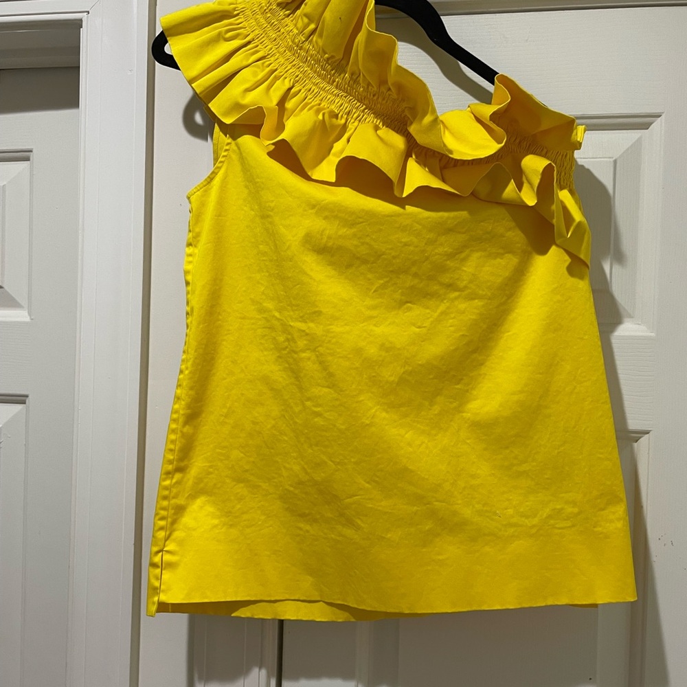 Ted Baker Yellow Asymmetrical Ruffled Blouse